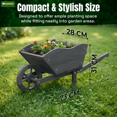 My Garden Wooden Wheelbarrow Planter 73CM Rustic Natural Wood Flower ...