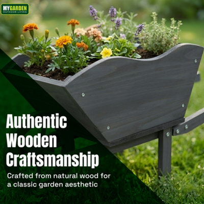 My Garden Wooden Wheelbarrow Planter 73CM Rustic Natural Wood Flower ...