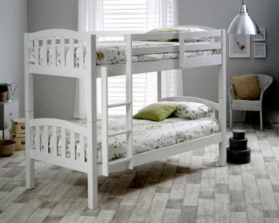 Mya White Wooden Single Bunk Bed With Memory Foam Mattresses