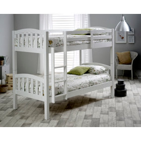Mya White Wooden Single Bunk Bed With Orthopaedic Mattresses