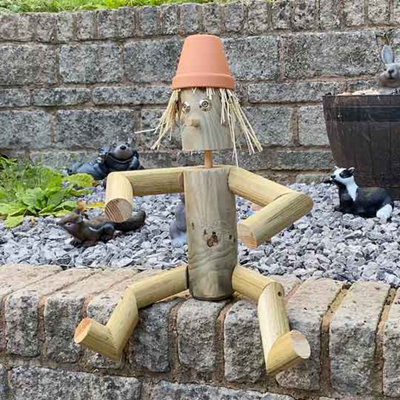 MyGardenPals. Wood Flower Pot Man Garden Ornament Statue