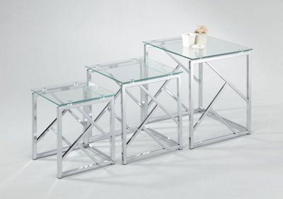Myla contemporary Glass Nest of Tables Clear