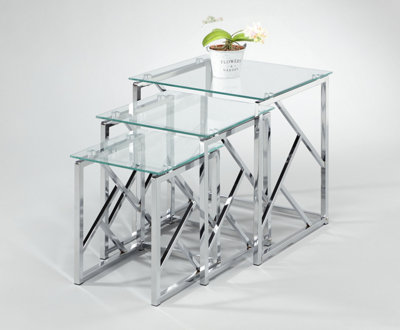 Myla contemporary Glass Nest of Tables Clear