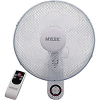 MYLEK 16" Wall Fan White - Oscillating Design with 3 Speed Settings & 2 Fan Modes - Remote Control or Manual