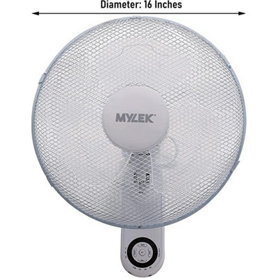 MYLEK 16" Wall Fan White - Oscillating Design with 3 Speed Settings & 2 Fan Modes - Remote Control or Manual - 5