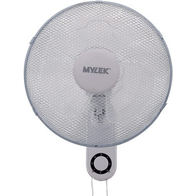 MYLEK 16" Wall Fan White - Oscillating Design with 3 Speed Settings - Pull Cord Operation - Adjustable Angle - For Homes & Offices