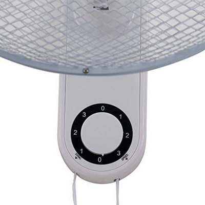 MYLEK 16" Wall Fan White - Oscillating Design with 3 Speed Settings - Pull Cord Operation - Adjustable Angle - For Homes & Offices