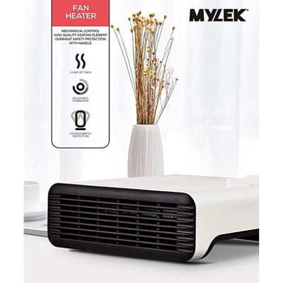 MYLEK 1800W Electric Flat Fan Heater Portable Adjustable Thermostat 2 Heat Settings