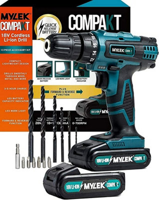 MYLEK 18V Cordless Drill Driver with Two Li ion Batteries And UK