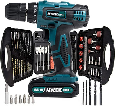 MYLEK 18V Cordless Drill Li-ion Electric Driver Set With 131 DIY Accessory Set