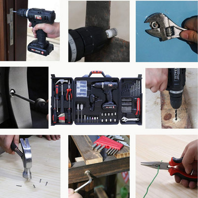 MYLEK 18V Cordless Li-ion Drill And 130 Piece DIY  Home Kit With Carry Case - 3