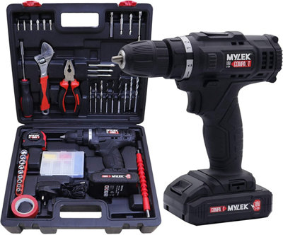 MYLEK 18V Cordless Li-ion Drill Complete With DIY 90 Piece Tool Kit And Carry Case - 8