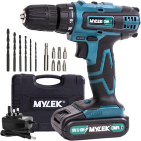 Mylek 18V Cordless Li-Ion Drill With Accessory Kit and Carry Case