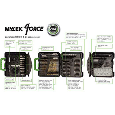 MYLEK 204 Piece Drill Bit And Screwdriver Accessory Set