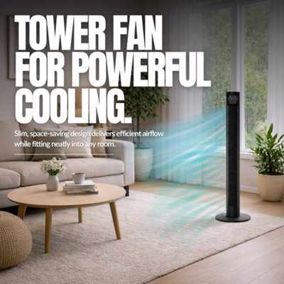 Mylek 39.4 Tower Fan Black with Remote Control, 4 Speeds & Modes ...