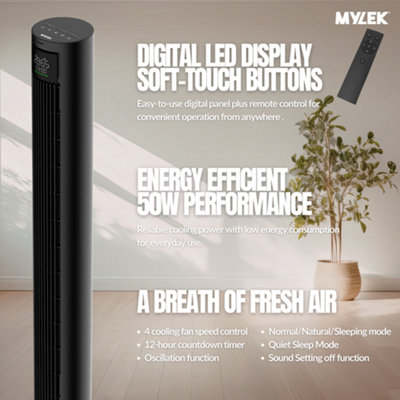 Mylek 39.4 Tower Fan Black with Remote Control, 4 Speeds & Modes ...