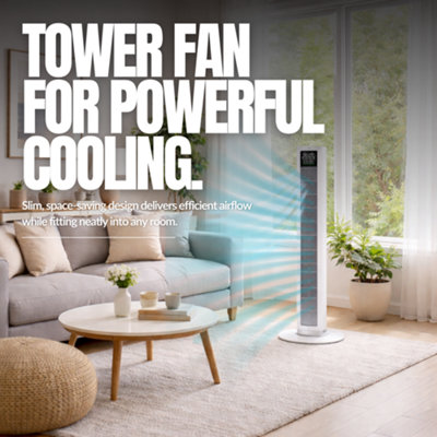 Mylek 39.4 Tower Fan White with Remote Control, 4 Speeds & Modes ...
