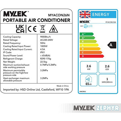 Mylek Air Conditioner Unit 9000BTU Portable Cooling Cold Air, Dehumidifier, Two Fan Speeds