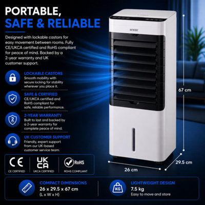 MYLEK Air Cooler Portable Evaporative Fan 75W Large 6L Water Tank ...