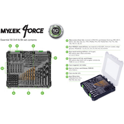 MYLEK BMC Cordless Drill with MYLEK 4ORCE 50 Piece Accessory Kit - 6