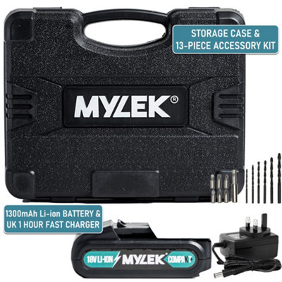 MYLEK BMC Cordless Drill with MYLEK 4ORCE 56 Piece Accessory Kit