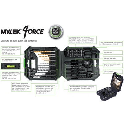 MYLEK BMC Cordless Drill with MYLEK 4ORCE 56 Piece Accessory Kit - 7