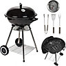 Mylek Charcoal BBQ Grill Round Portable Kettle 17" With 3 Piece Cooking Utensils