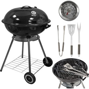 Mylek Charcoal BBQ Grill Round Portable Kettle 22" With 3 Piece Cooking Utensils