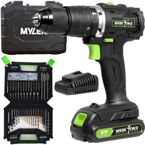 Mylek Cordless Drill 20V Brushless Driver Impact Hammer Action Combi Set with 128 Piece Accessory Set