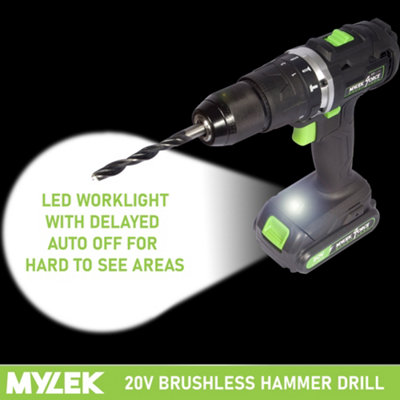 Mylek Cordless Drill 20V Brushless Driver Impact Hammer Action Combi Set with 128 Piece Accessory Set - 6
