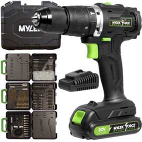 Mylek Cordless Drill 20V Brushless Driver Impact Hammer Action Combi Set with 204 Piece Accessory Set