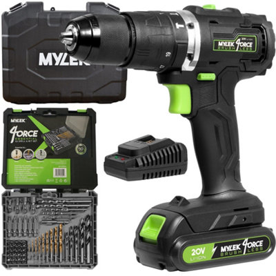 Mylek Cordless Drill 20V Brushless Driver Impact Hammer Action Combi Set with 50 Piece Accessory Set