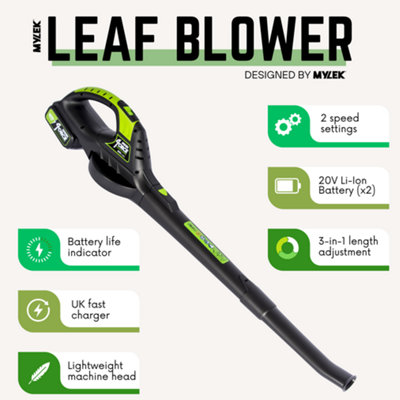 MYLEK Cordless Leaf Blower 20V Li-ion With 2 x 4000mAh Battery & Fast Charger Two Speed Battery Indicator LED