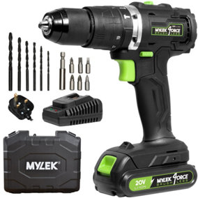 Mylek Cordless Li-ion Drill 20V Brushless Driver Impact Hammer Action Combi Set with 2.0Ah Battery And Fast Charger