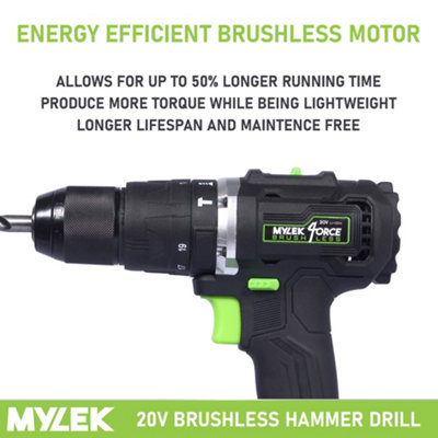 Mylek Cordless Li-ion Drill 20V Brushless Driver Impact Hammer Action Combi Set with 2.0Ah Battery And Fast Charger - 3
