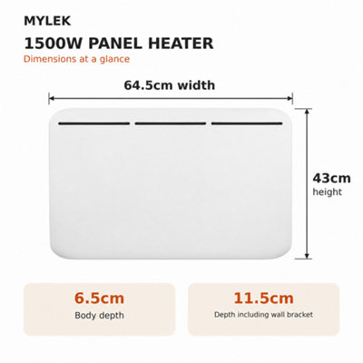 MYLEK Electric Panel Heater - Wall Mounted or Free Standing 1500w
