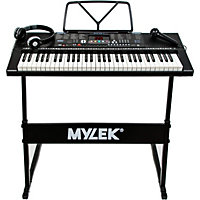 Mylek Keyboard Piano Electronic 61 Music Keys - Portable Musical Teaching Kids, Adults, Children - Stand, Headphones - Microphone