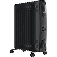 MYLEK Oil Filled 2000w Heater Radiator Thermostat 3 Heat Settings and Timer Charcoal Grey