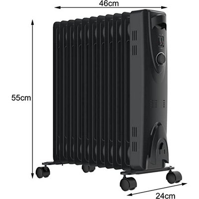 MYLEK Oil Filled 2500w Heater Radiator Thermostat 3 Heat Settings Charcoal Grey