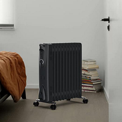 MYLEK Oil Filled 2500w Heater Radiator Thermostat 3 Heat Settings Charcoal Grey - 4