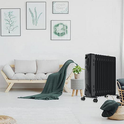 MYLEK Oil Filled 2500w Heater Radiator Thermostat 3 Heat Settings Charcoal Grey - 6