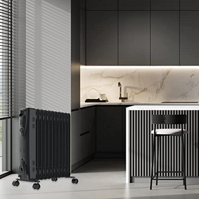 MYLEK Oil Filled 2500w Heater Radiator Thermostat 3 Heat Settings Charcoal Grey - 7