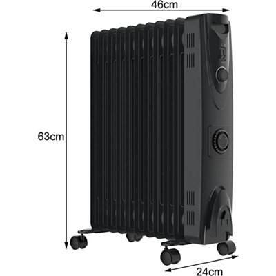 MYLEK Oil Filled 2500w Heater Radiator Thermostat 3 Heat Settings With Timer Charcoal Grey
