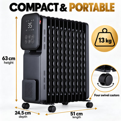 MYLEK Oil Filled Digital Smart WiFi App Enabled Heater - 3 Heat Settings & 24-Hour Timer 2500w