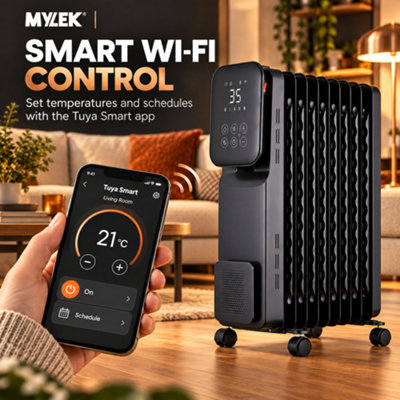 MYLEK Oil Filled Digital Smart WiFi App Enabled Heater - 3 Heat Settings & 24-Hour Timer 2500w