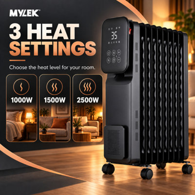 MYLEK Oil Filled Digital Smart WiFi App Enabled Heater - 3 Heat Settings & 24-Hour Timer 2500w