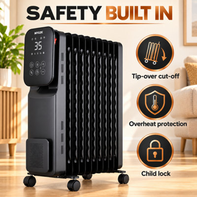 MYLEK Oil Filled Digital Smart WiFi App Enabled Heater - 3 Heat Settings & 24-Hour Timer 2500w
