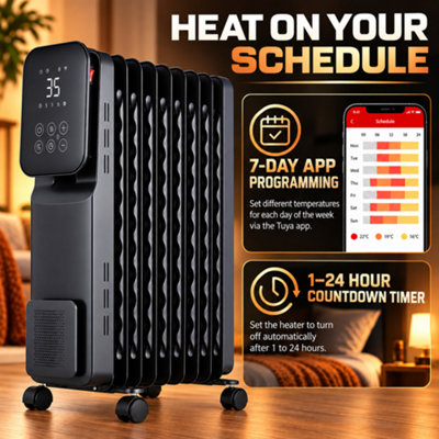 MYLEK Oil Filled Digital Smart WiFi App Enabled Heater - 3 Heat Settings & 24-Hour Timer 2500w