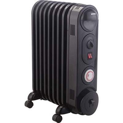 Mylek Oil Filled Radiator Electric Heater, Portable, Thermostat and 24hr Timer, Black