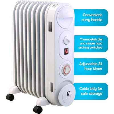 Mylek Oil Filled Radiator Electric Heater, Portable, Thermostat and 24hr Timer by Mylek 2000w